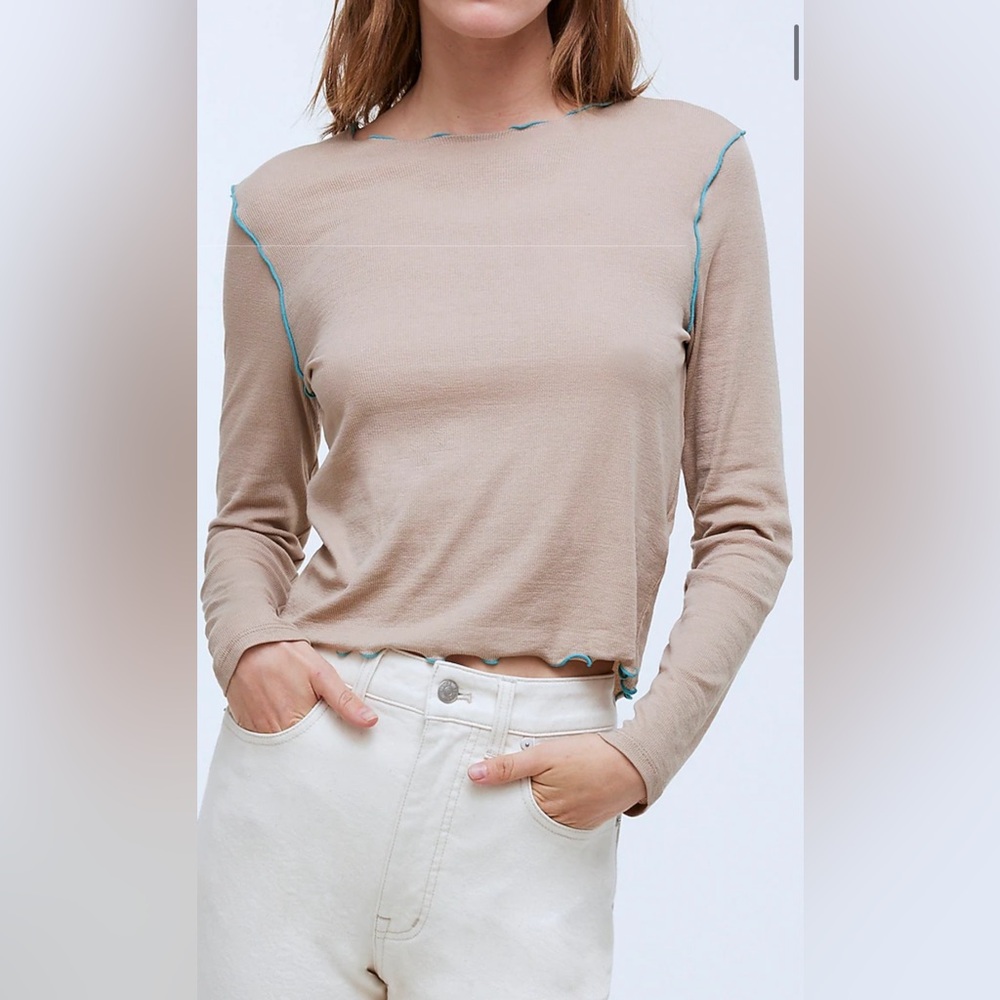 NWT Madewell Contrast-Stitched Crewneck Crop Tee